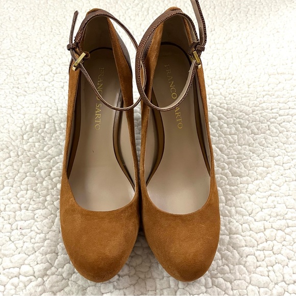 Franco Sarto Denise Sandy Brown Suede Emboss Snakeskin Mary Jane Heel Size 9 - Picture 4 of 11